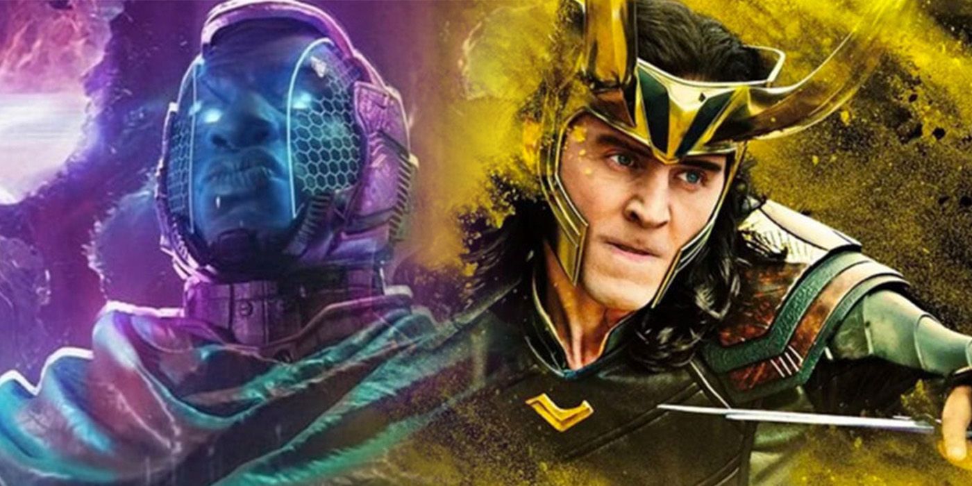 A collaged image of Loki and Kang in the MCU.