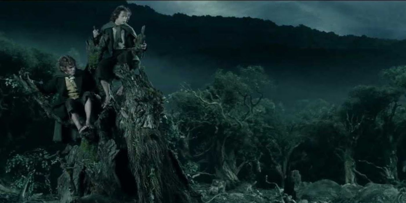 Treebeard carrying Merry and Pippin in Lord of the Rings.