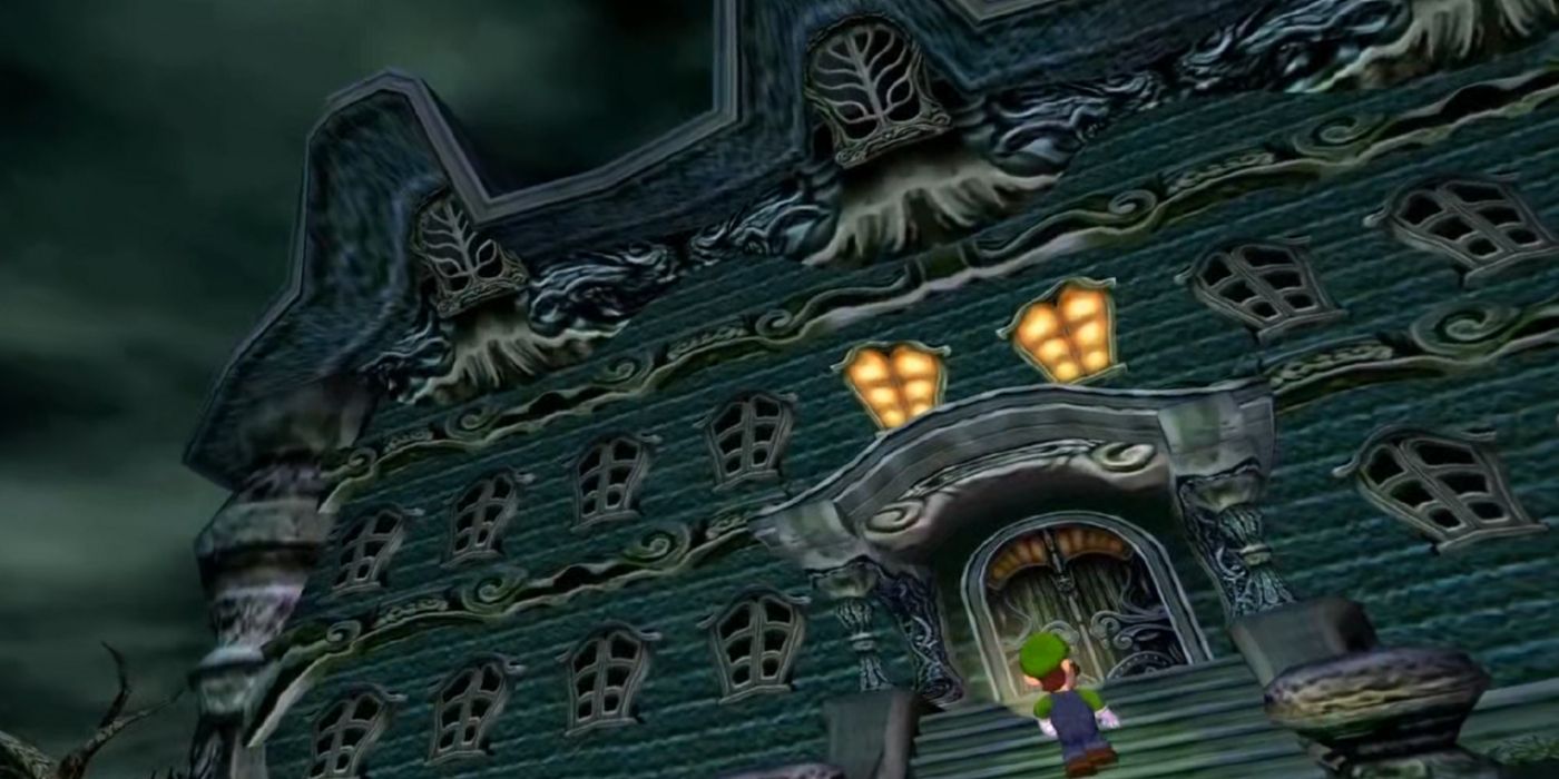 Luigi enters the mansion in Luigi's Mansion.