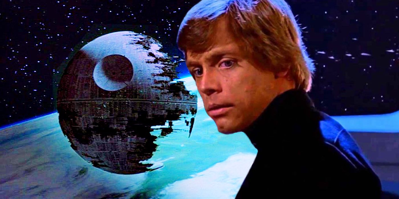 The destroyed Death Star with Mark Hamill as Luke Skywalker in Star Wars