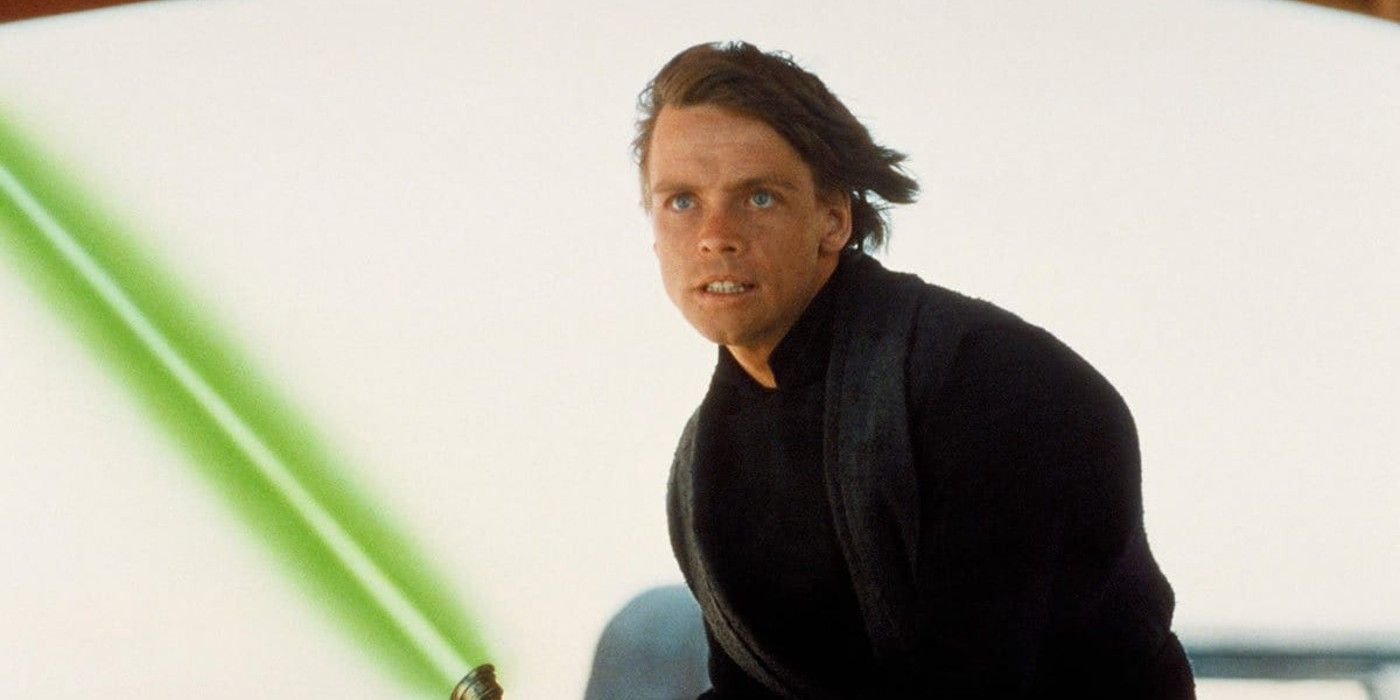 Luke Skywalker com sabre de luz verde em Star Wars Episódio VI: O Retorno de Jedi