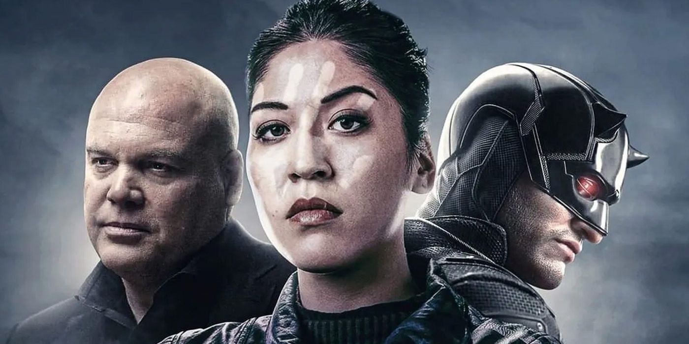 Blended image of Echo, Daredevil, and Kingpin in the MCU