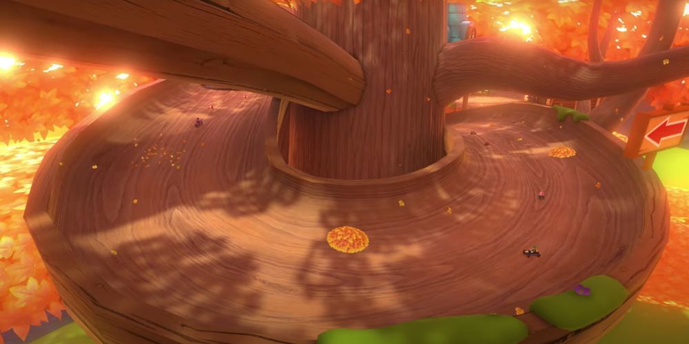 The Maple Treeway Roundabout is seen in Mario Kart 8