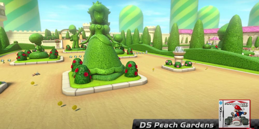 Peach Gardens is seen in Mario Kart 8