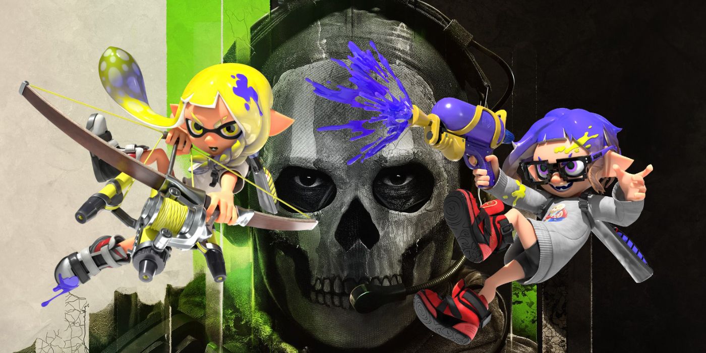 Cover art of Modern Warfare 2's Ghost, with Splatoon 3's Inkling's overlayed.