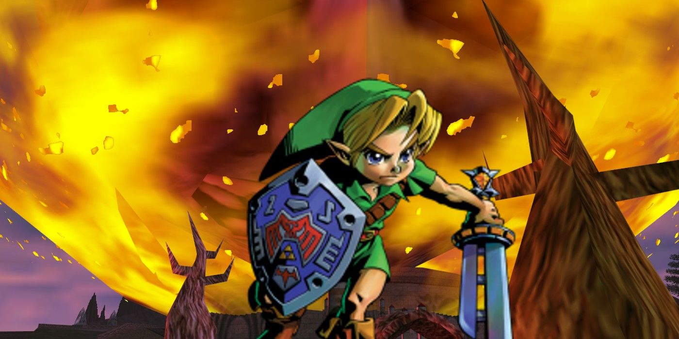 Link standing in front of Termina's destruction in Majora's Mask