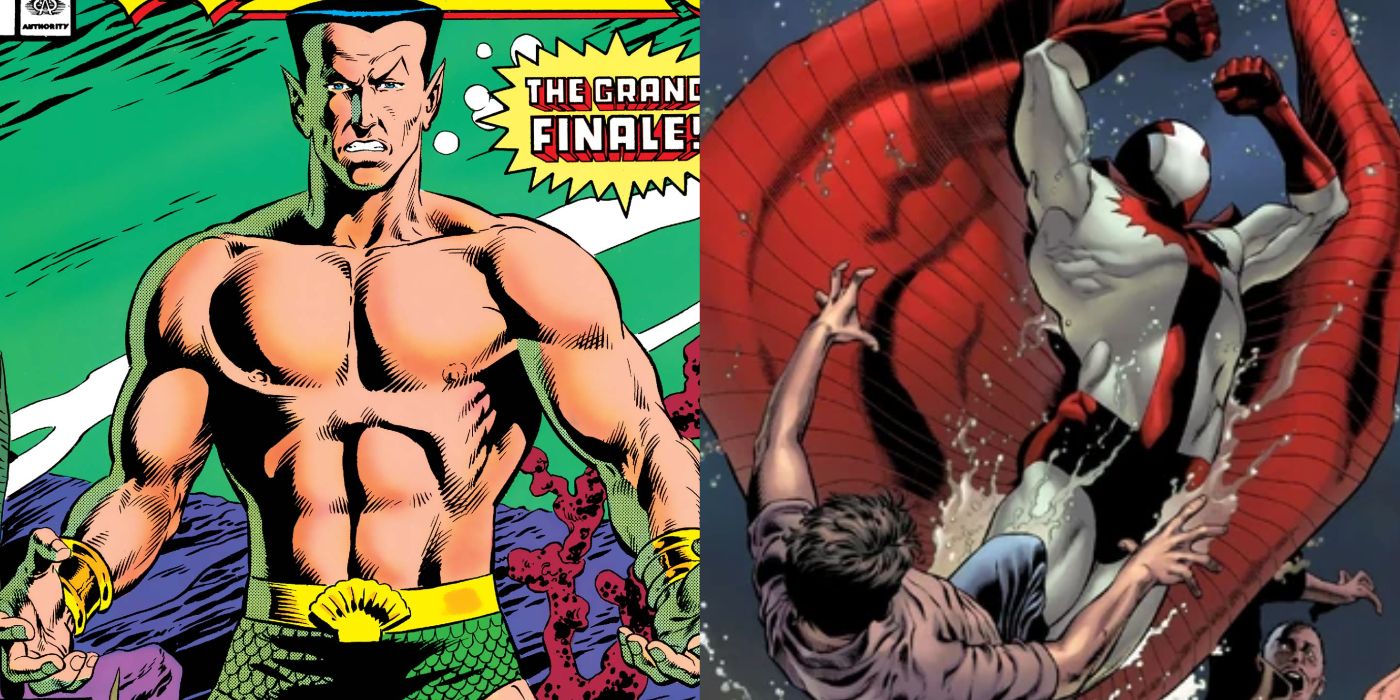 Split image showing the aquatic characters of Marvel Comics