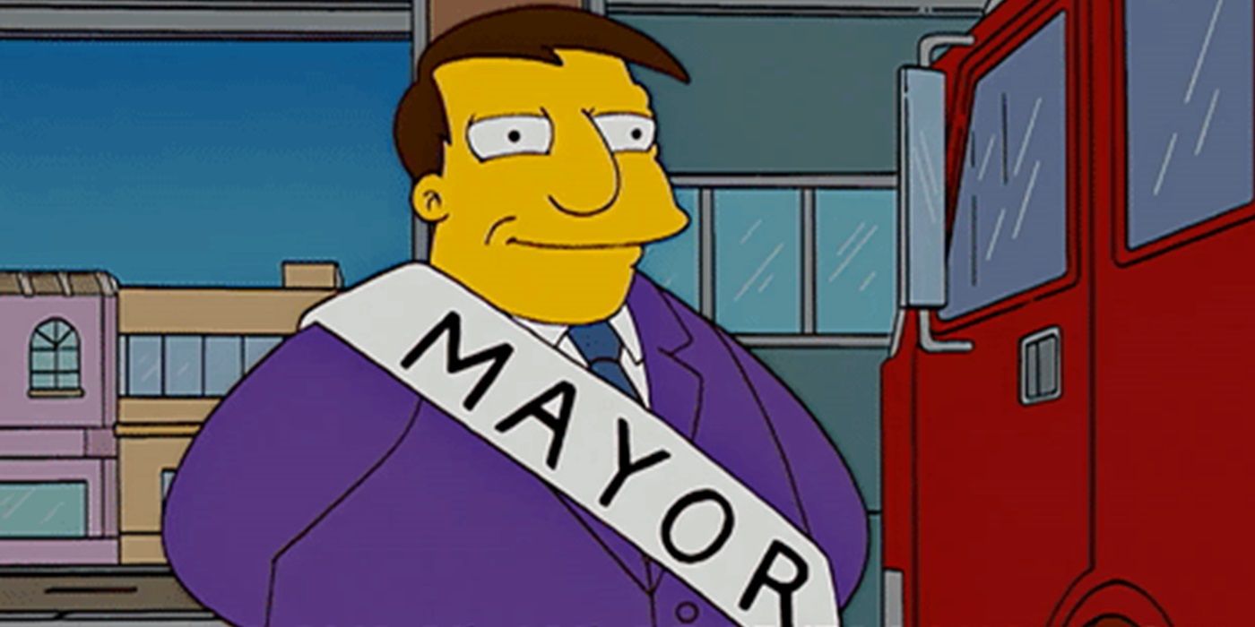 Le maire Quimby dans une caserne de pompiers dans Les Simpson