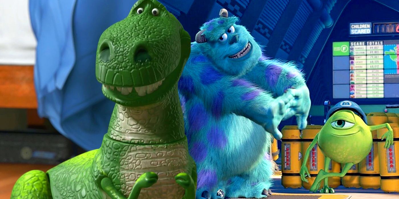 Rex from Toy Story with Sulley and Mike from Monsters Inc.