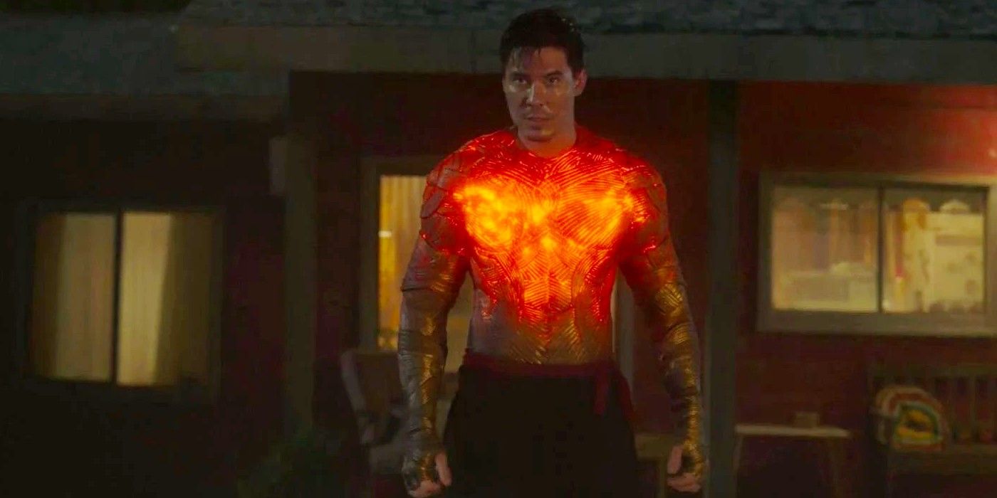 Lewis Tan as Cole Young getting his armor in Mortal Kombat