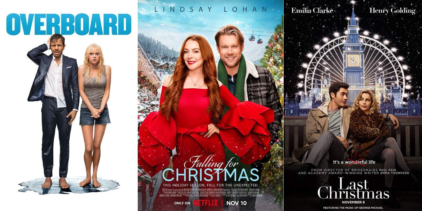 Spli Image: Overboard (2018), Falling for Christmas, and Last Christmas movie posters