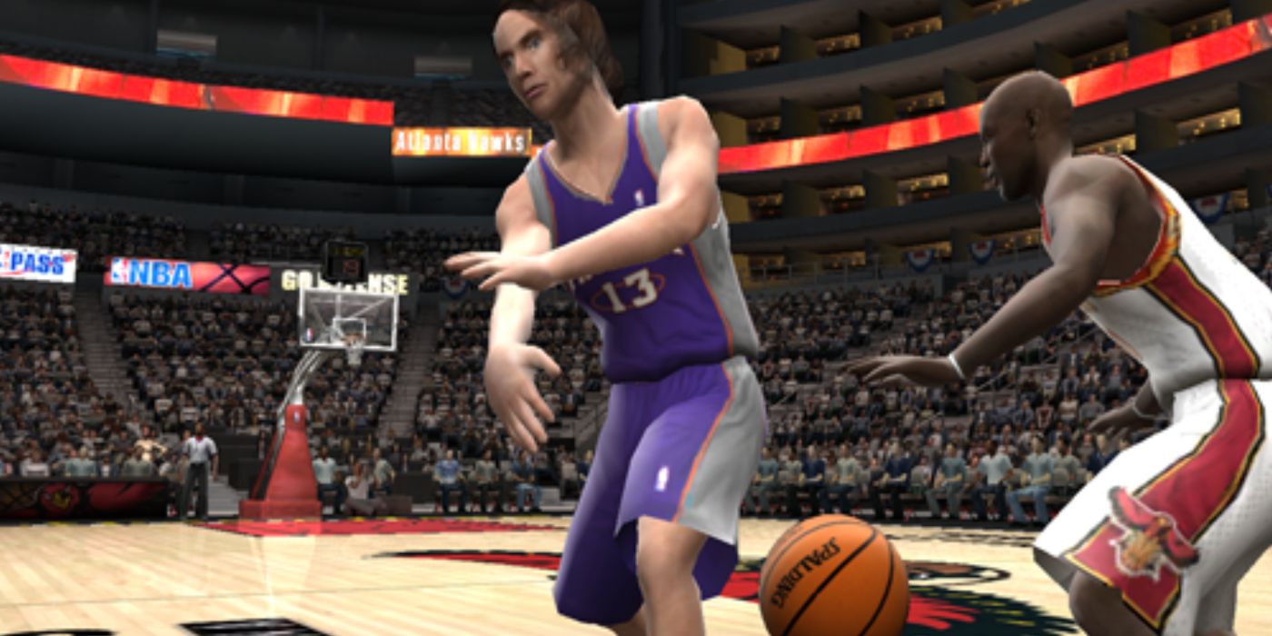 Steve Nash realizando um passe no NBA Live 05 