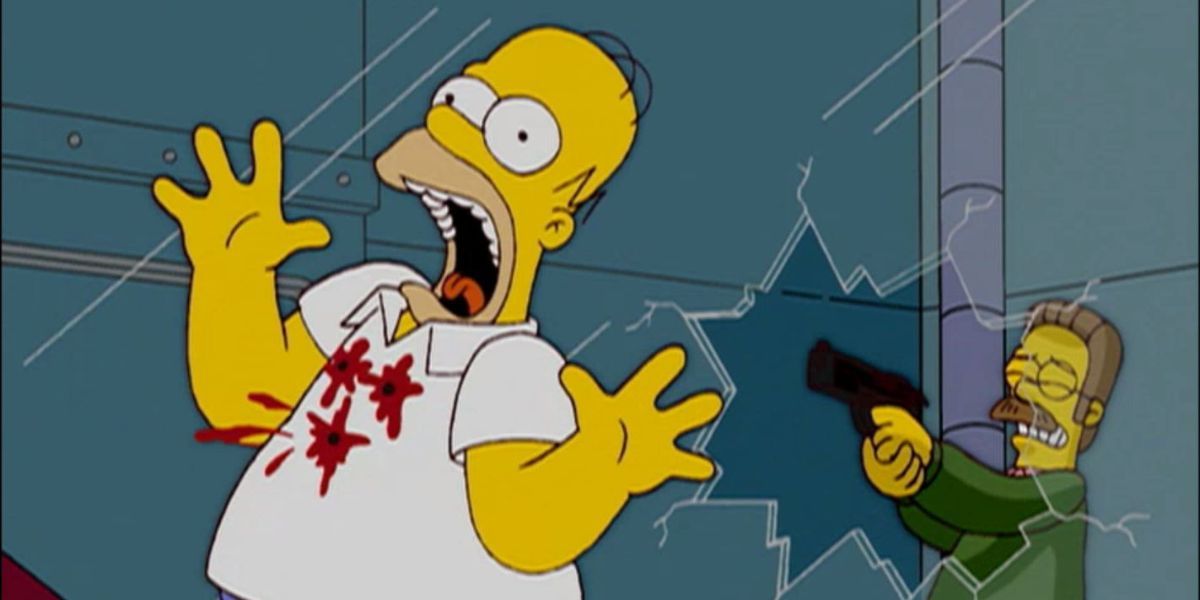 Ned Flanders atira em Homer Simpson pelas costas 