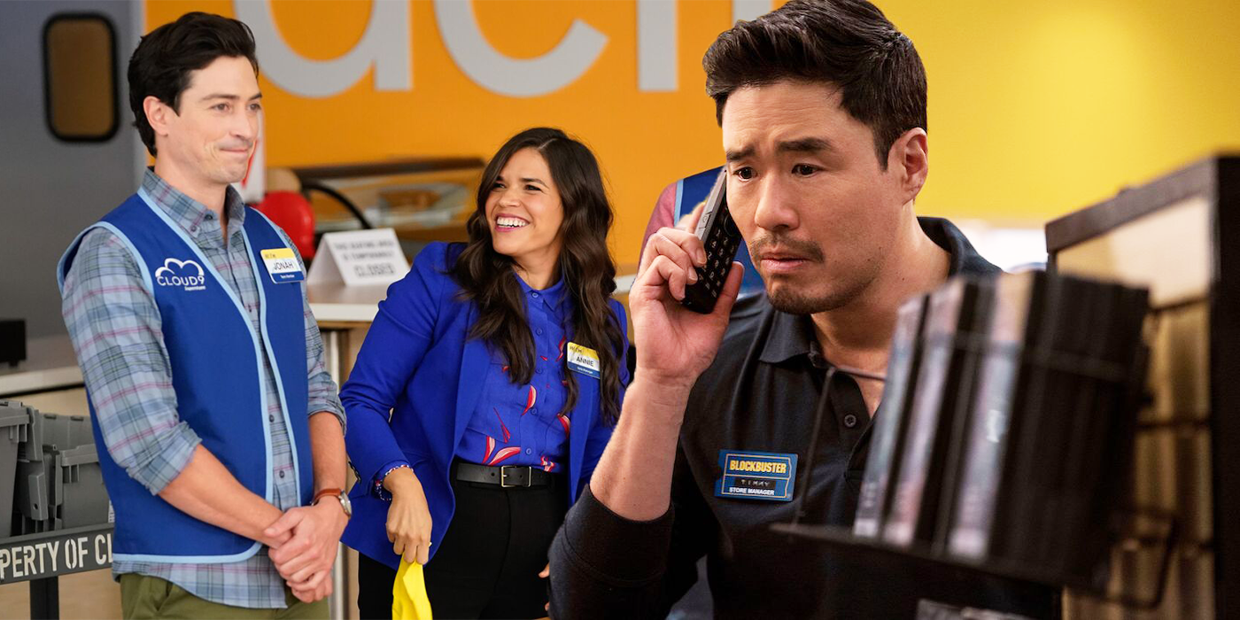 Randall Park on the phone with cast members from NBC's Superstore