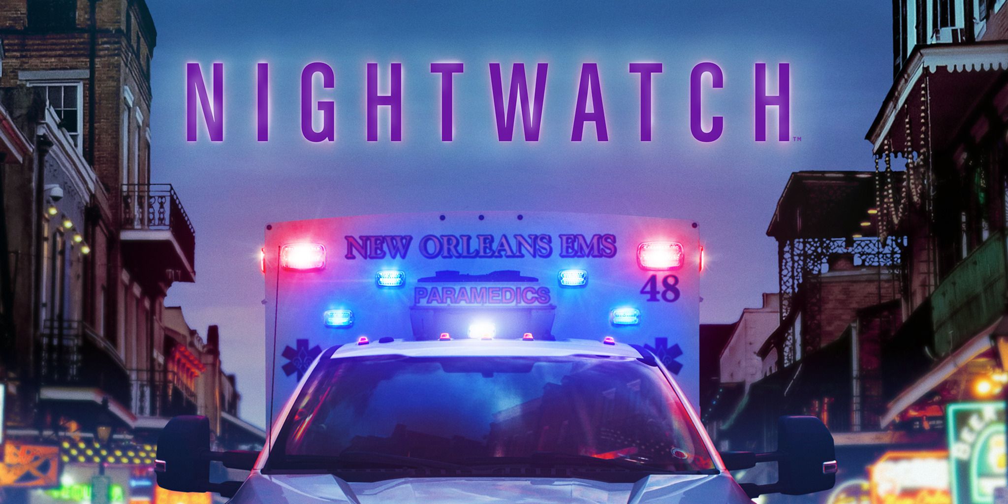 Uma ambulância no pôster do programa de TV Nightwatch