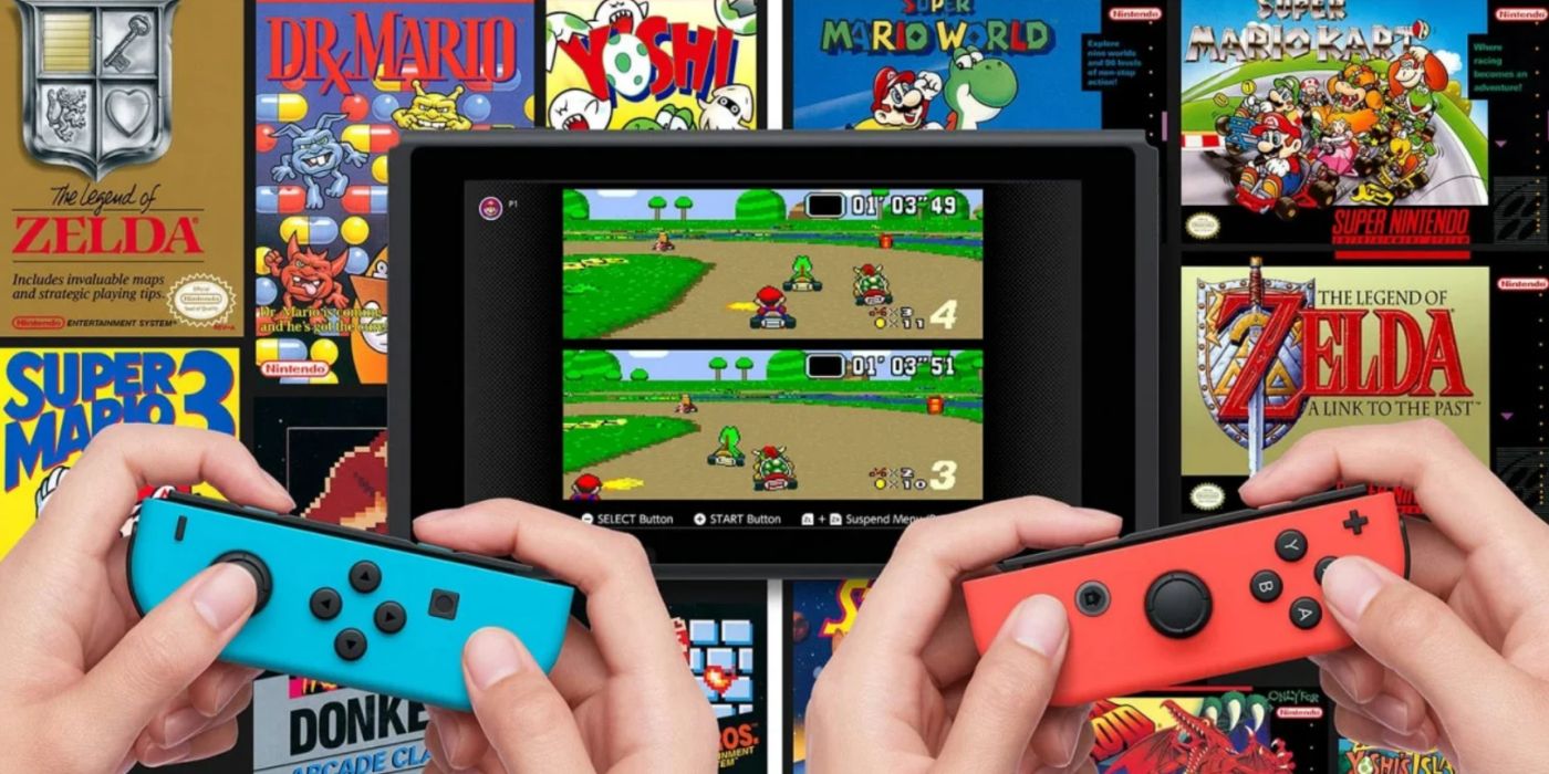 Arte promocional apresentando jogos do Super Nintendo com a funcionalidade online do Switch.