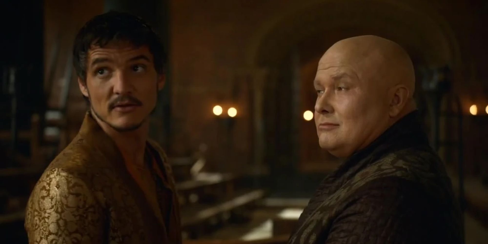 Oberyn and Varys speak in the Throne Room in Game of Thrones