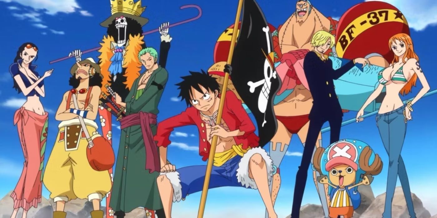Os piratas do chapéu de palha do anime One Piece.
