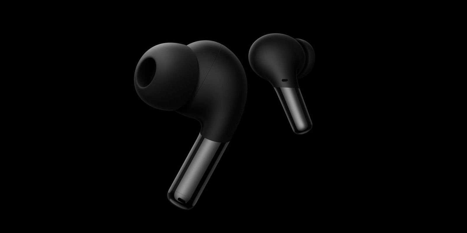 OnePlus Buds Pro black pictured on a black background