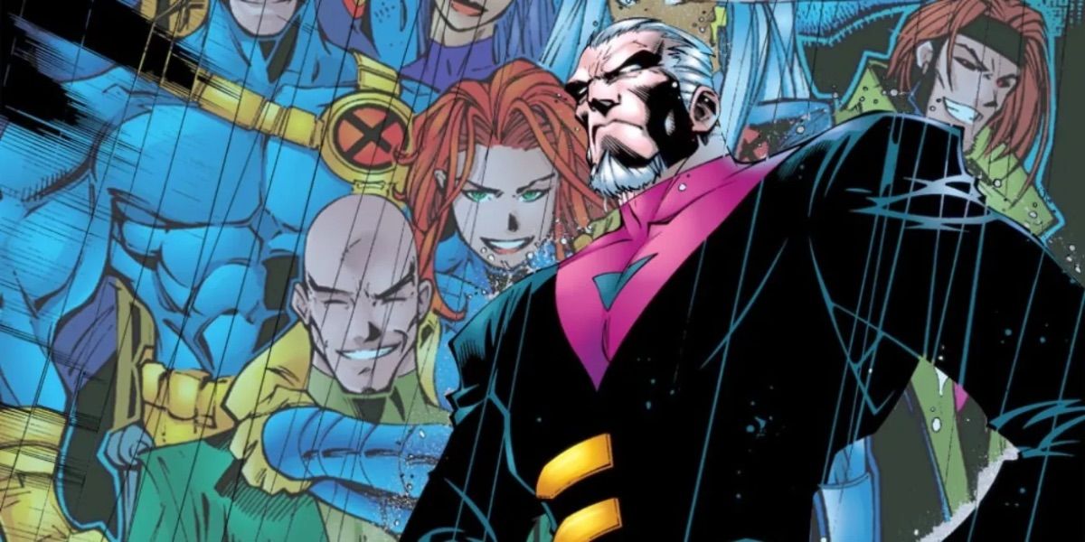 Um vilão fica na frente de fotos dos X-Men da Operação Tolerância Zero 