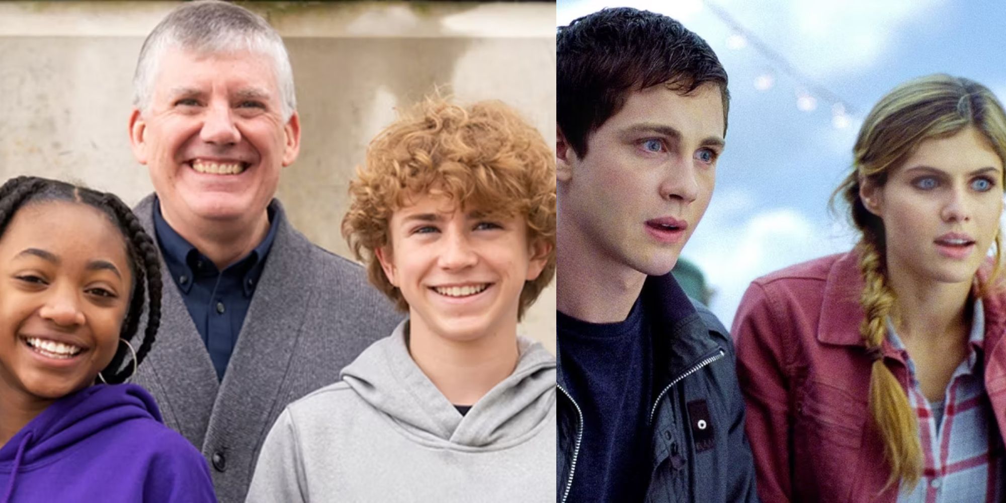 Two split images of the cast of Percy Jackson