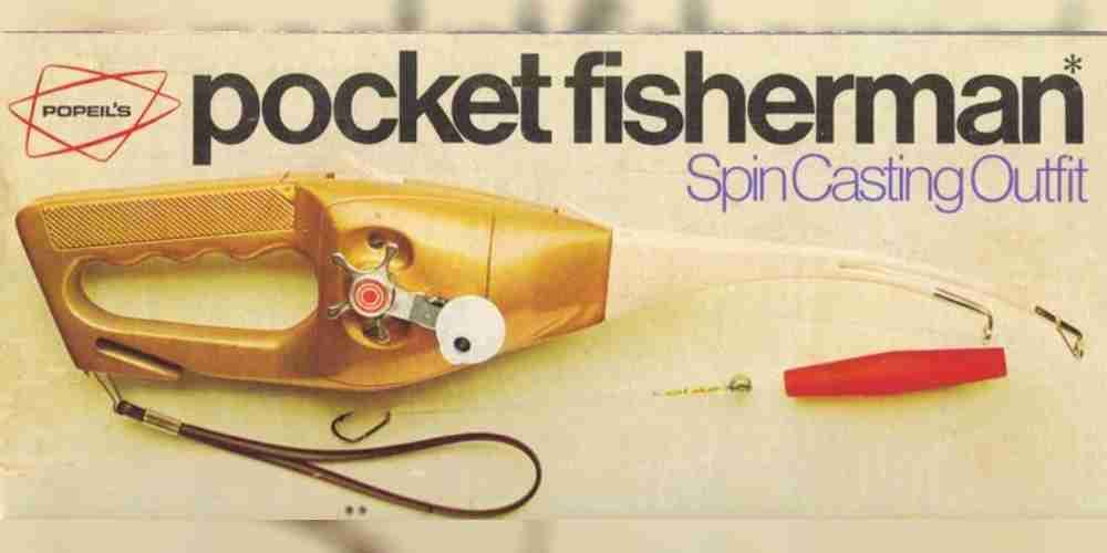 An orange compact fishing rod from Ronco.