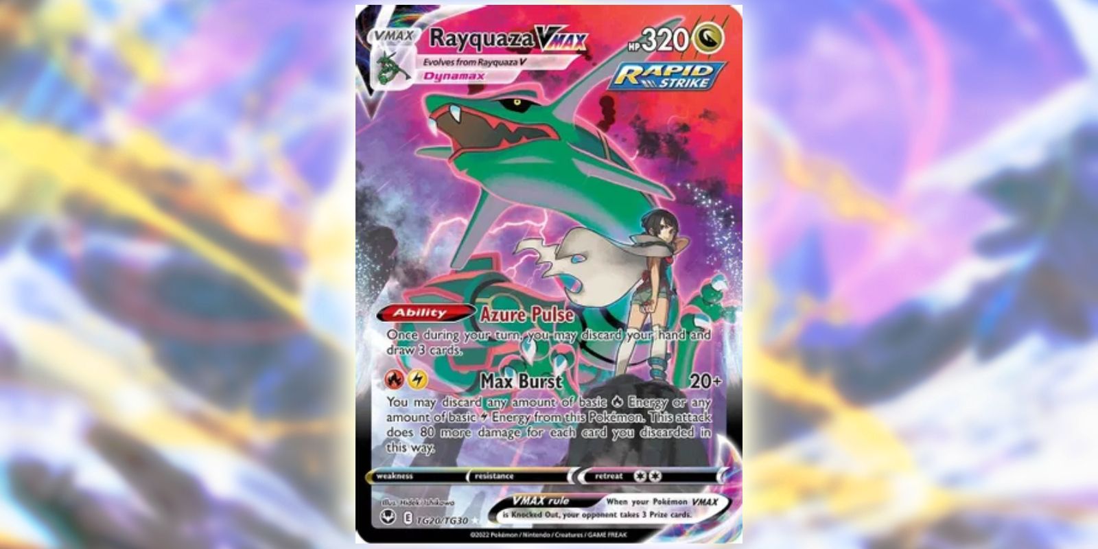 Pokémon TCG&rsquo;s Silver Tempest&rsquo;s Rayquaza VMAX card.