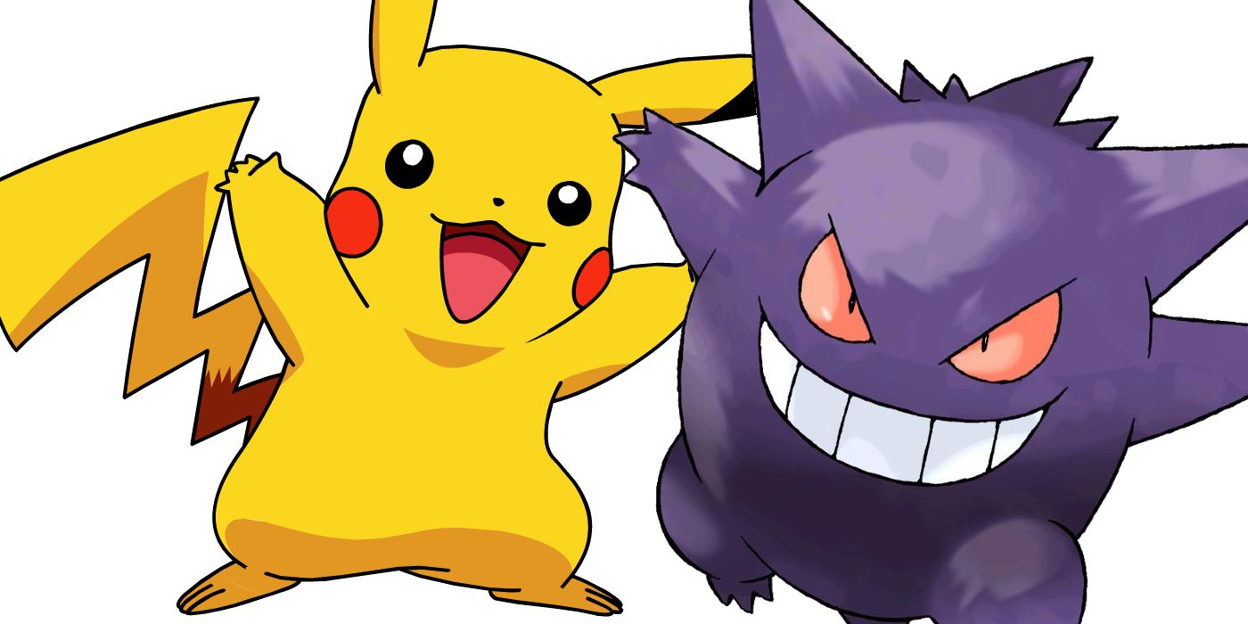 Image of Pokémon Pikachu and Gengar in front of a white background.