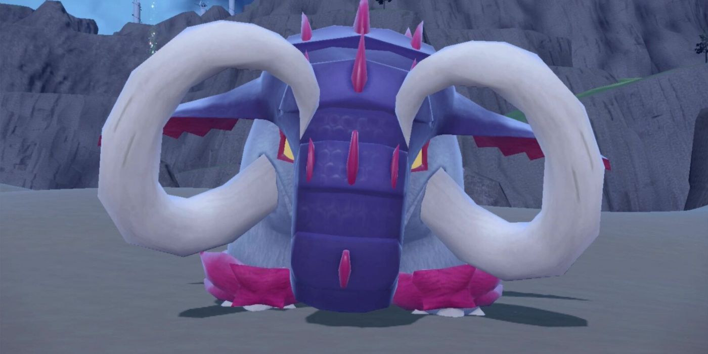 Great Tusk standing in a desert in Pokémon Scarlet.