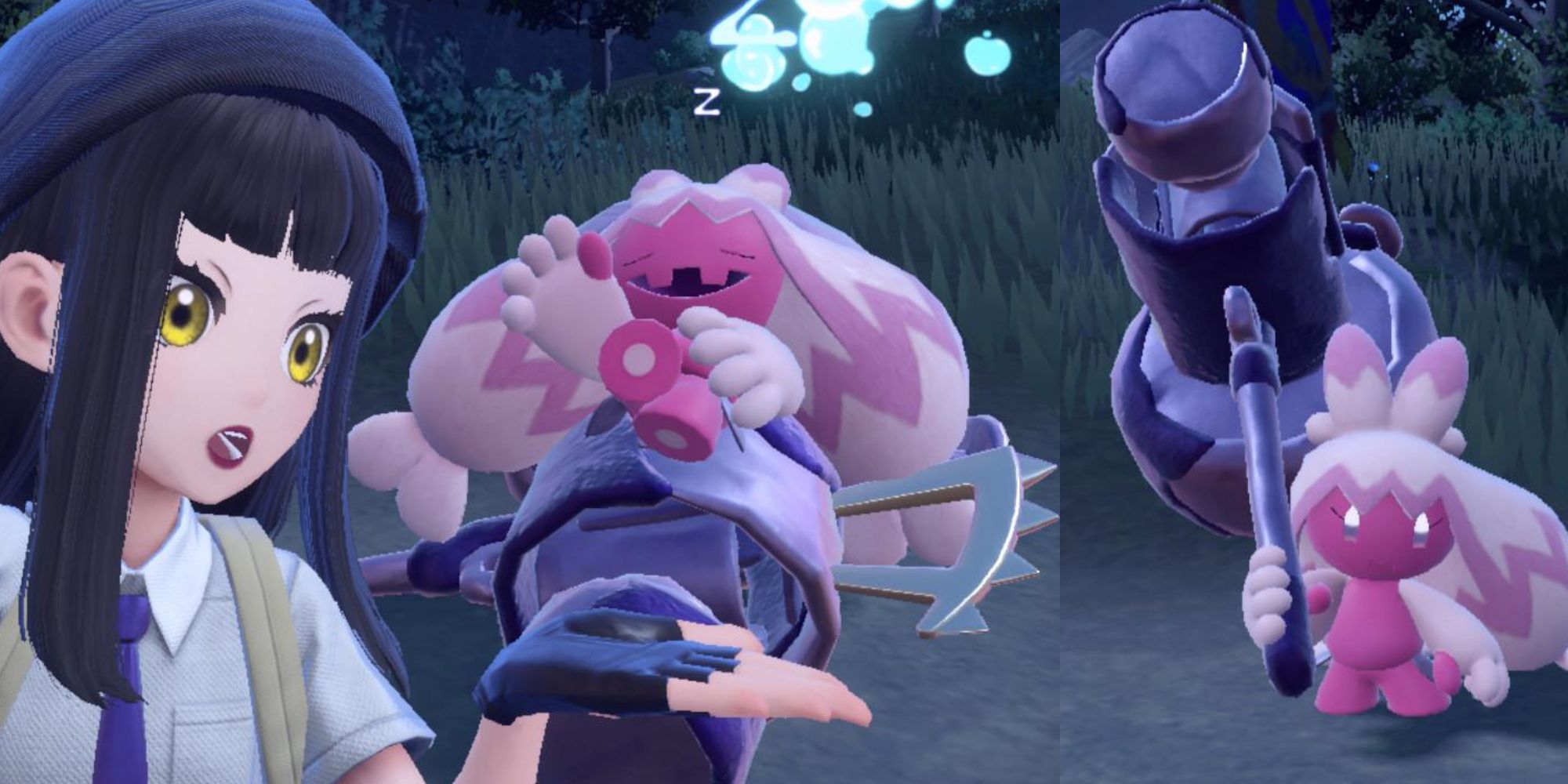 New Pokémon Tinkaton poses with it&rsquo;s trainer in Pokémon Scarlet and Violet.