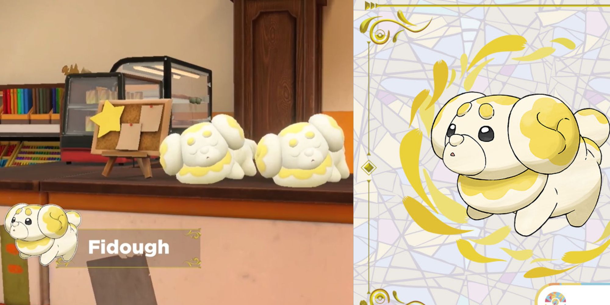 Small and yellow bread puppy Pokémon named Fidough is pictured.