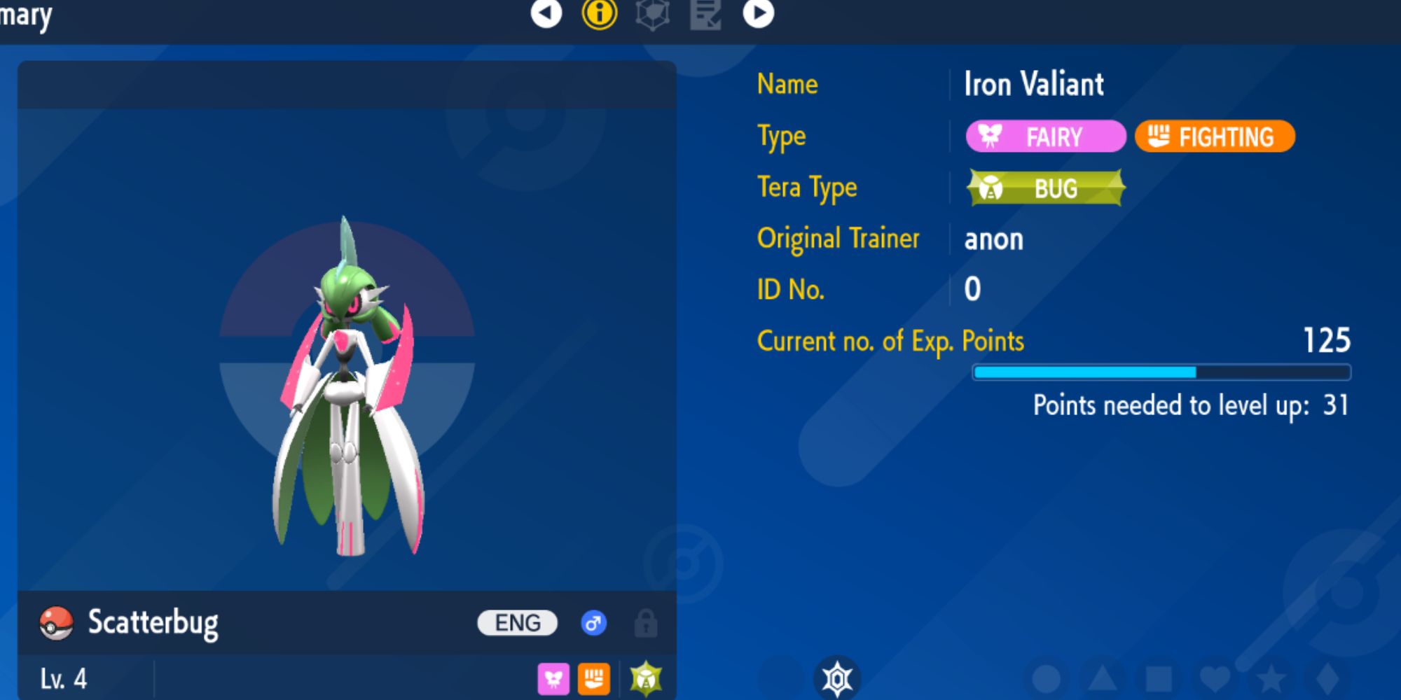 The Pokedex entry for new Pokémon Iron Valiant. 