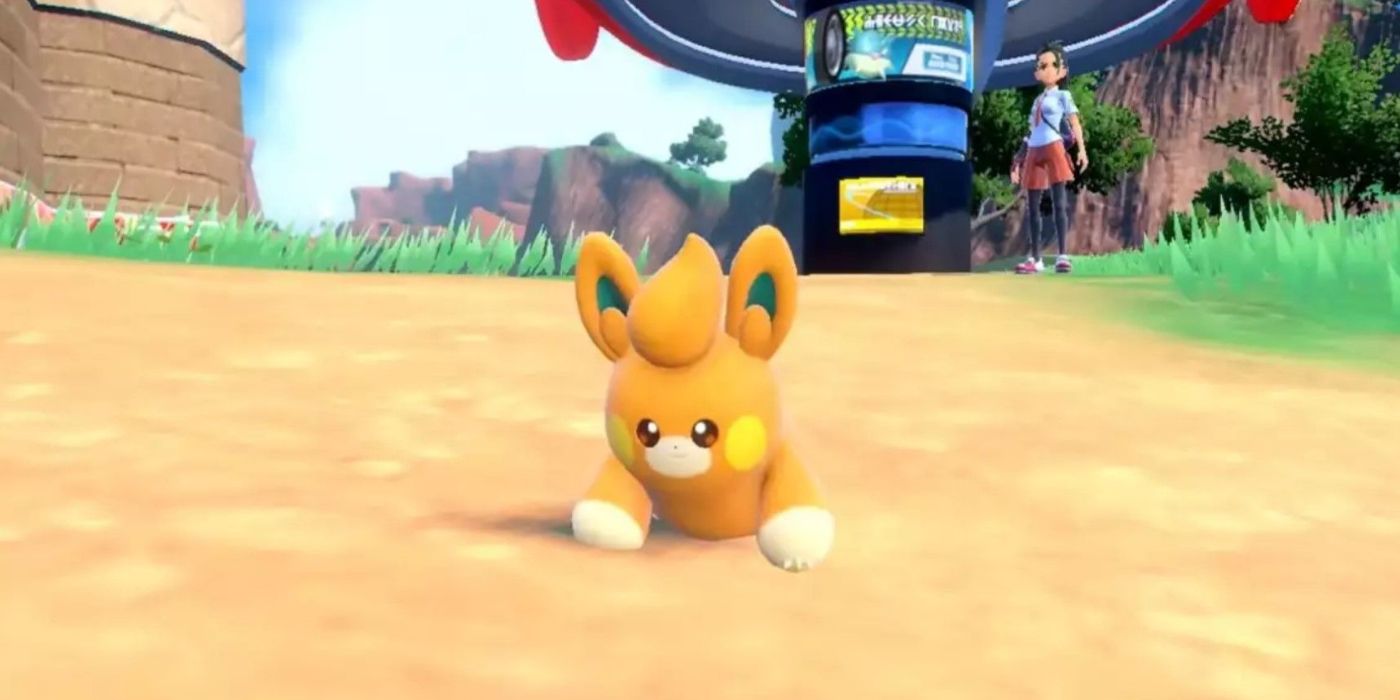 Pawmi in Pokémon Scarlet & Violet with a trainer in the background