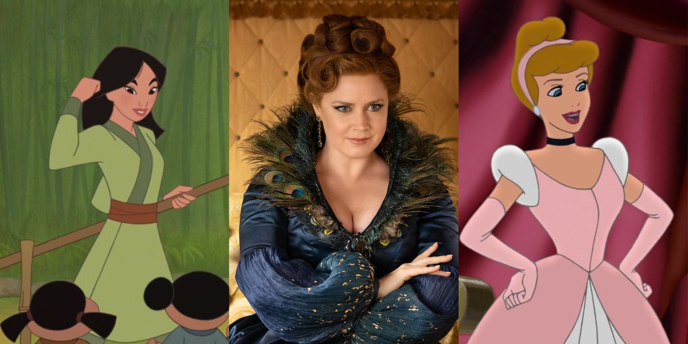 Mulan in Mulan II, Amy Adams playing Giselle in Disenchanted, and Cinderella in Cinderella II: Dreams Come True. 