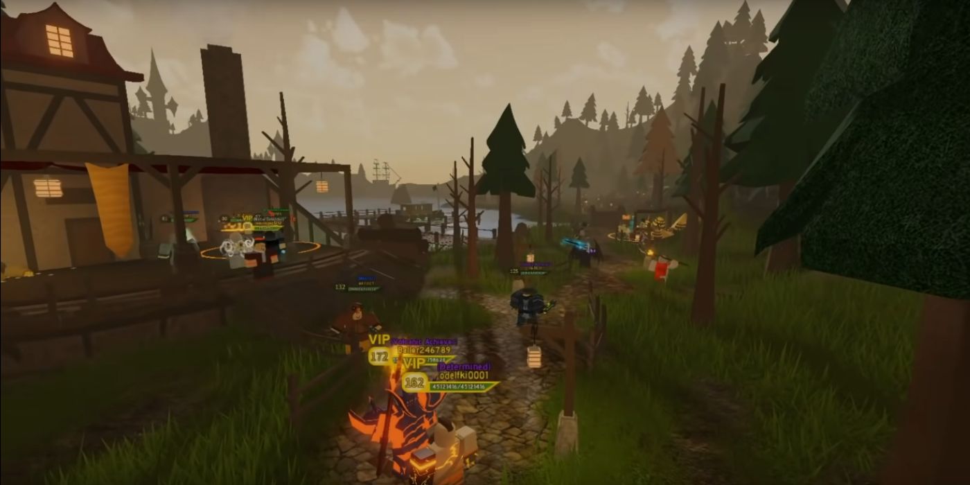Footage from the Roblox 2020 trailer depicting a group of players in a cabin in the forest.