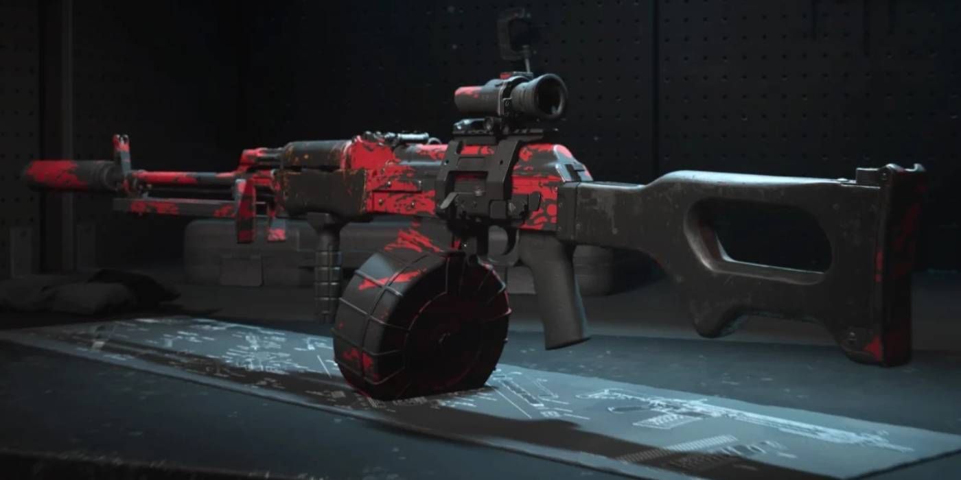 Call of Duty: Warzone 2.0 RPK Heavy Light Machine Gun Weapon with Black/Red Camo Skin 