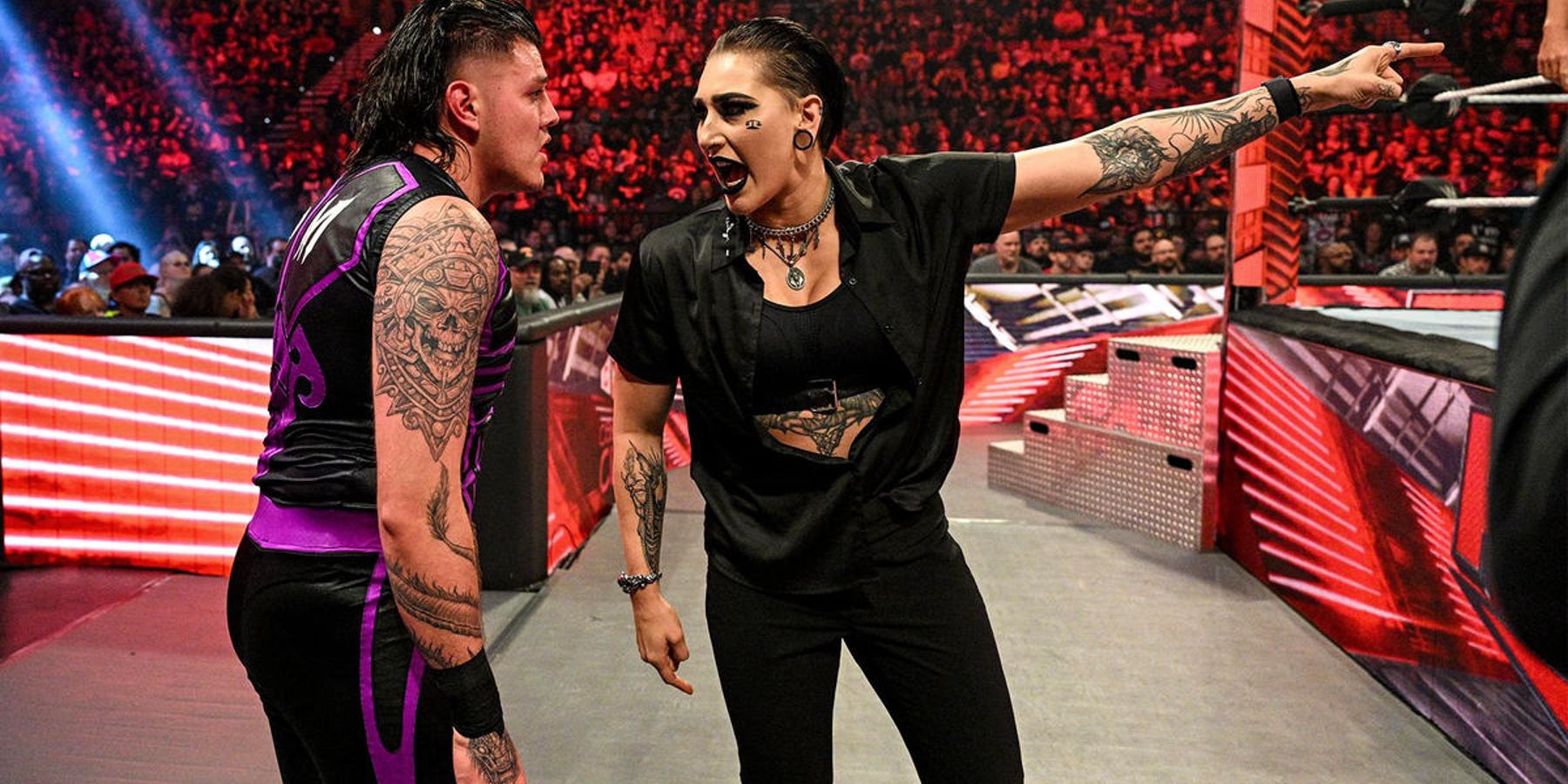 Rhea Ripley berates Dominik Mysterio during his match against Edge on WWE Raw.
