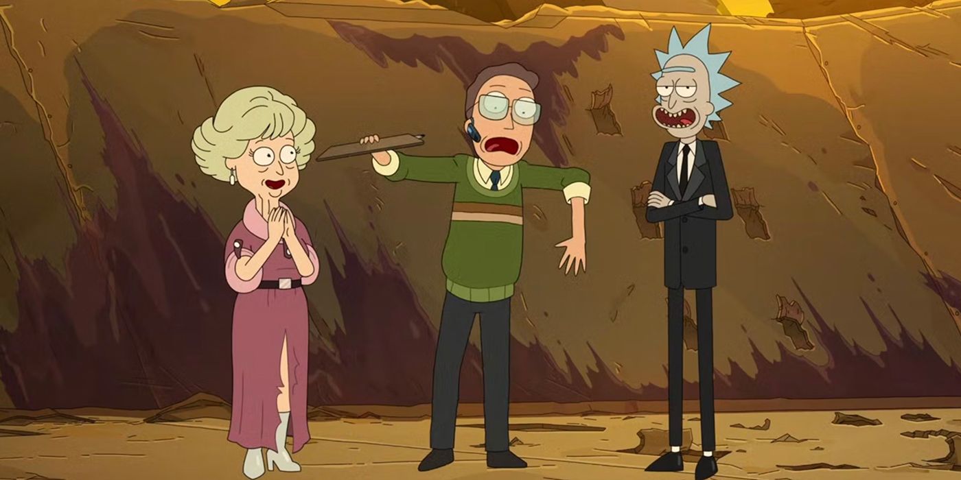 Rick, Jerry e a mãe de Jerry na 6ª temporada de Rick and Morty