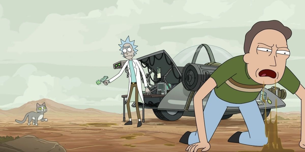 Rick and Jerry are horrified by a talking cat in Rick and Morty