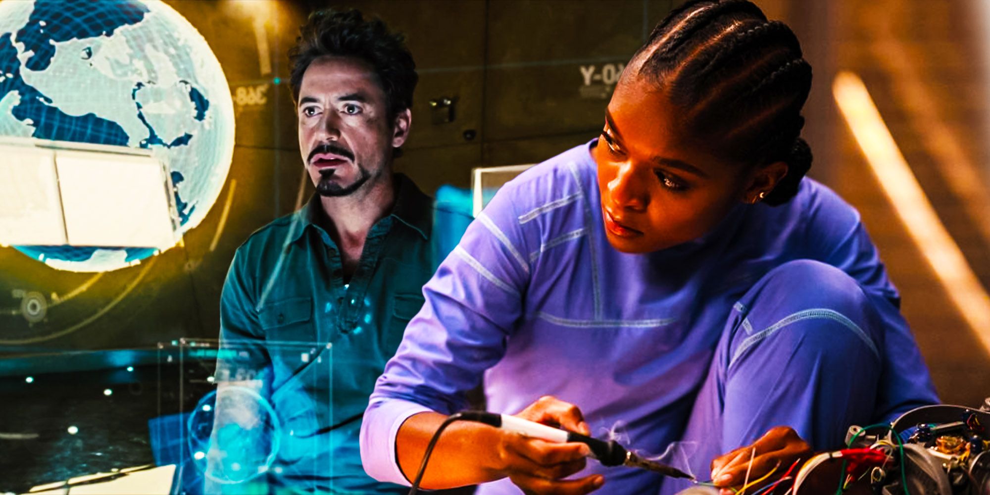 Stark doing research and Riri Williams building a power suit.