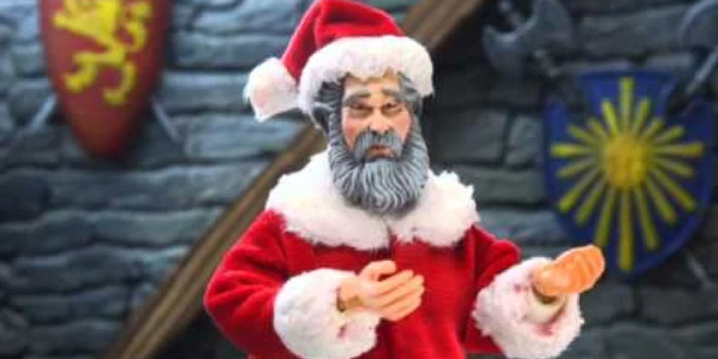 The Santa Claus in Robot Chicken extending his hands. 