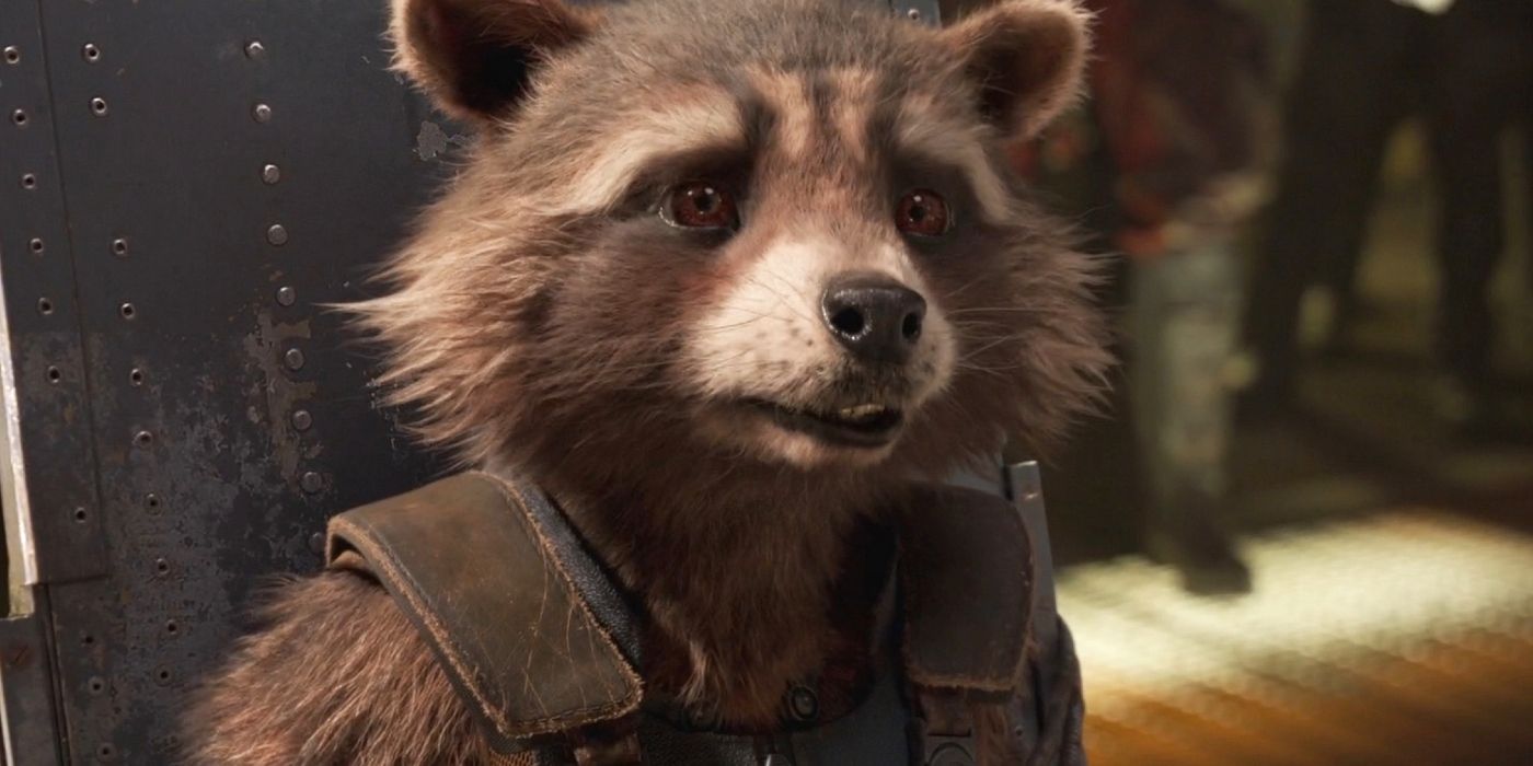 Rocket Raccoon looking troubled in Guardians of the Galaxy.