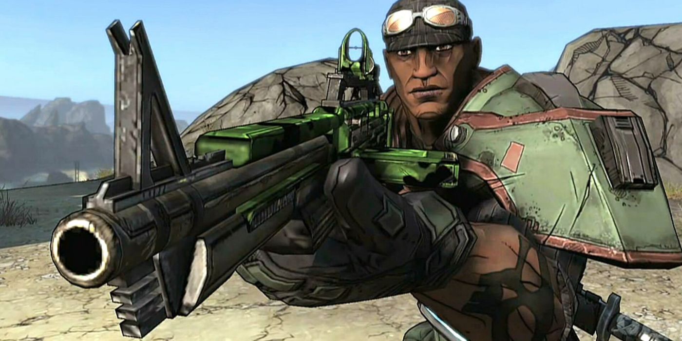Roland from Borderlands holding a rifle