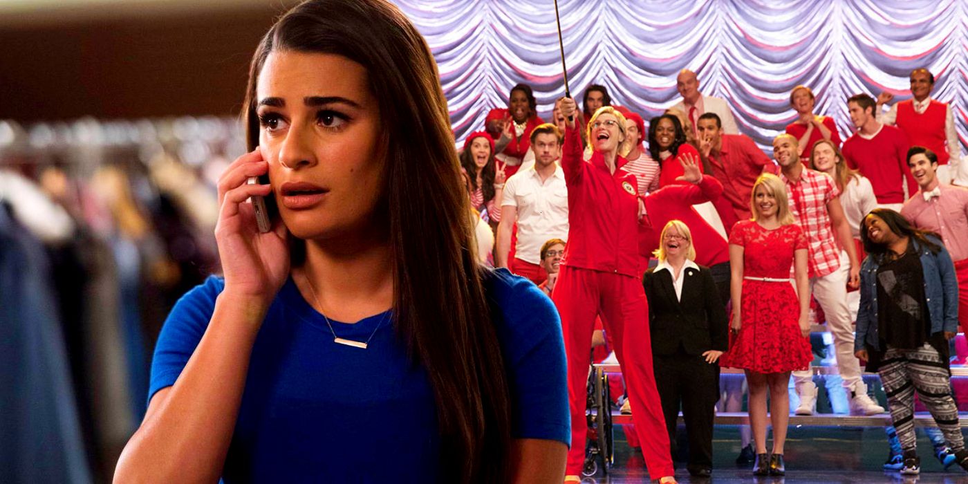 Lea Michele as Rachel in Glee with the Glee cast