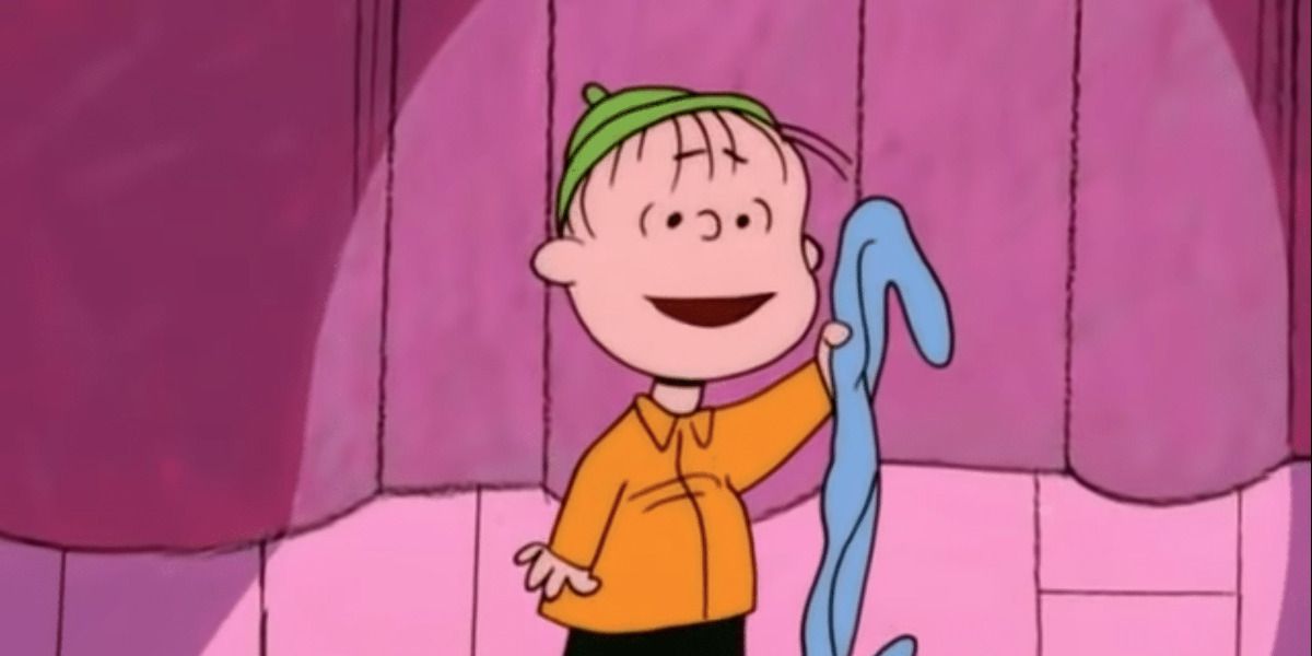 A picture of Linus giving his scripture speech in Charlie Brown Xmas is shown.
