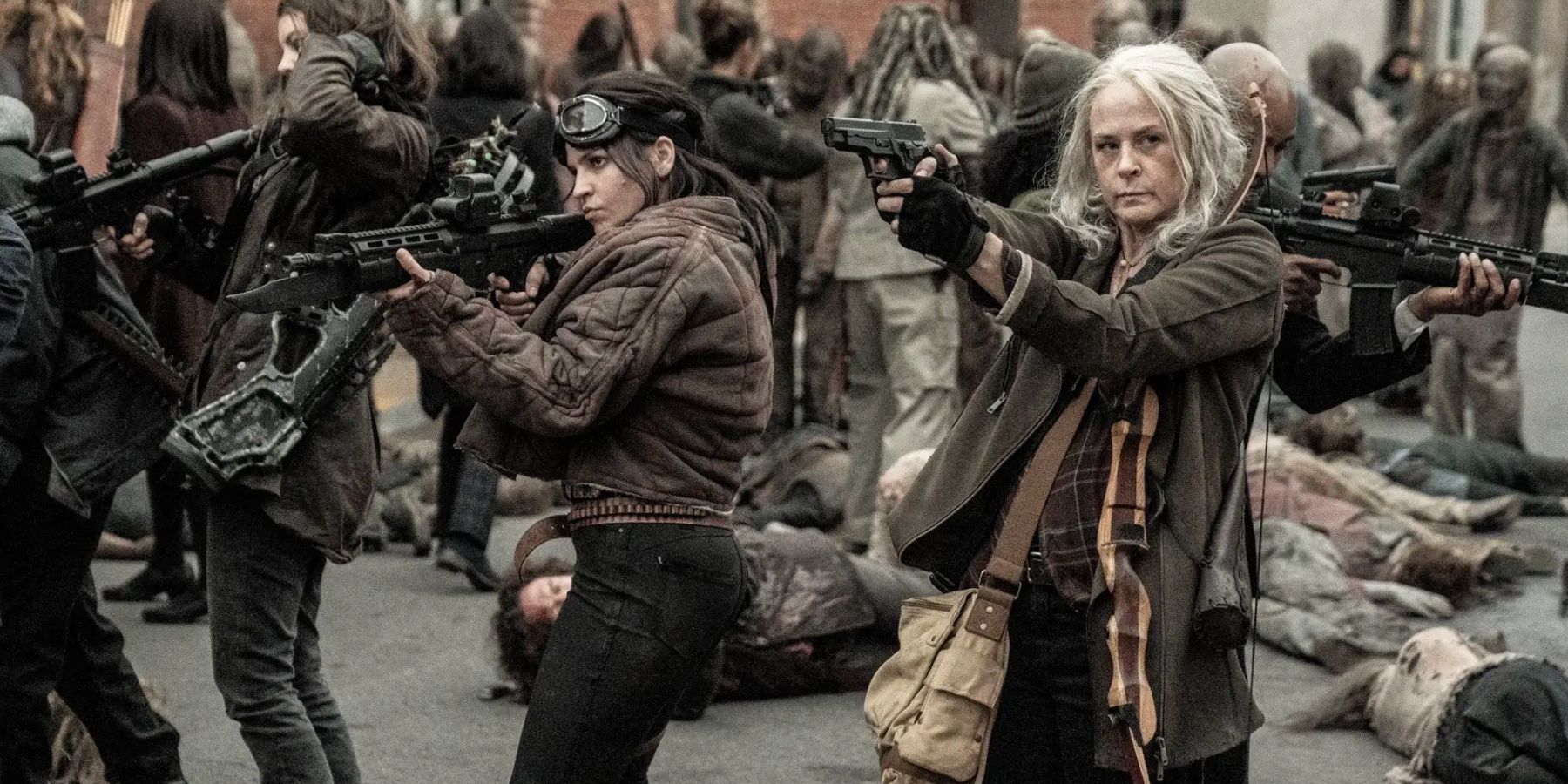 An image of Carol fighting the zombies in The Walking Dead