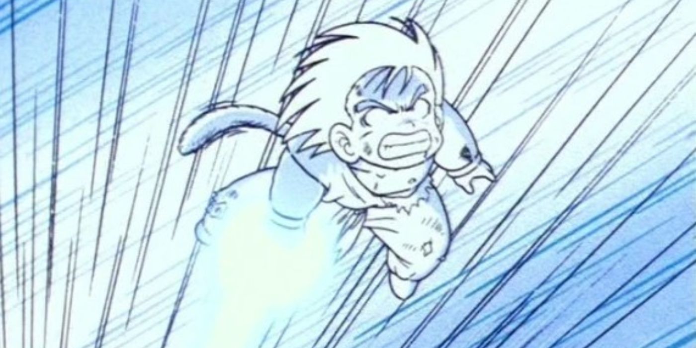 Goku using the reverse Kamehameha against King Piccolo in Dragon Ball.