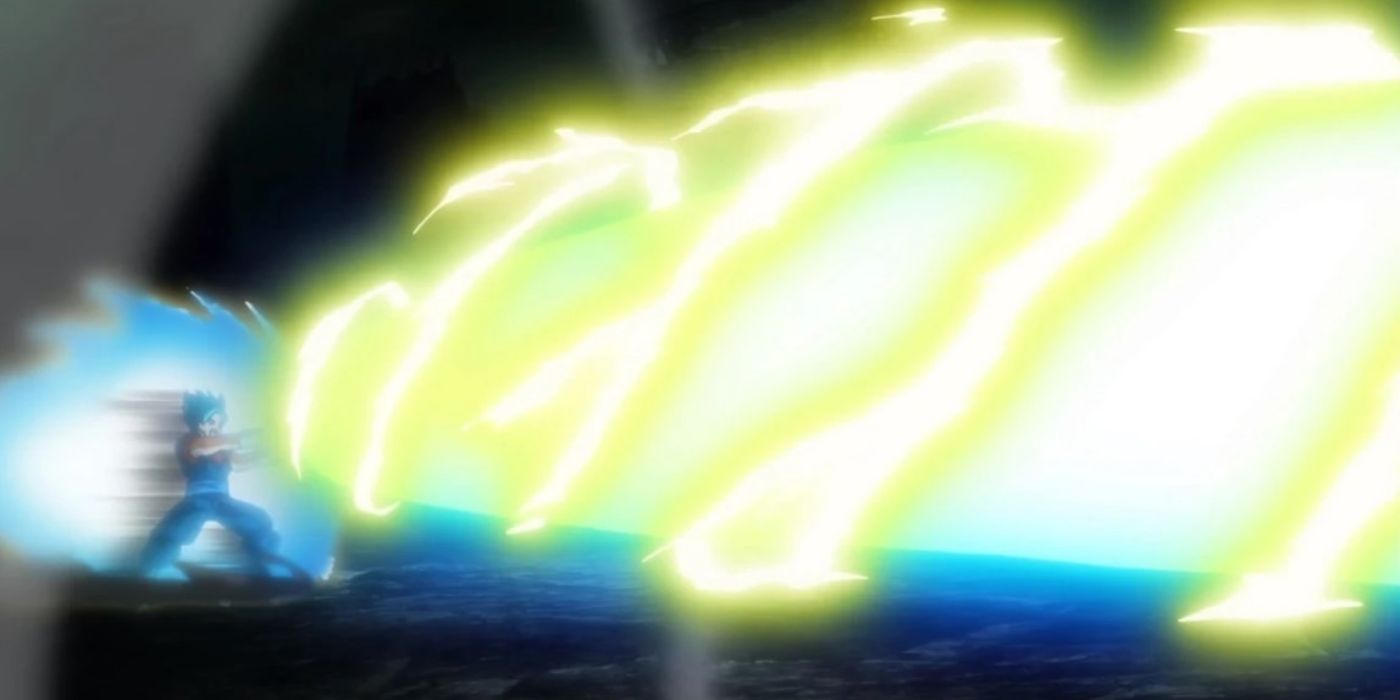 Vegito usa su Final Kamehameha contra Zamasu en Dragon Ball Super.