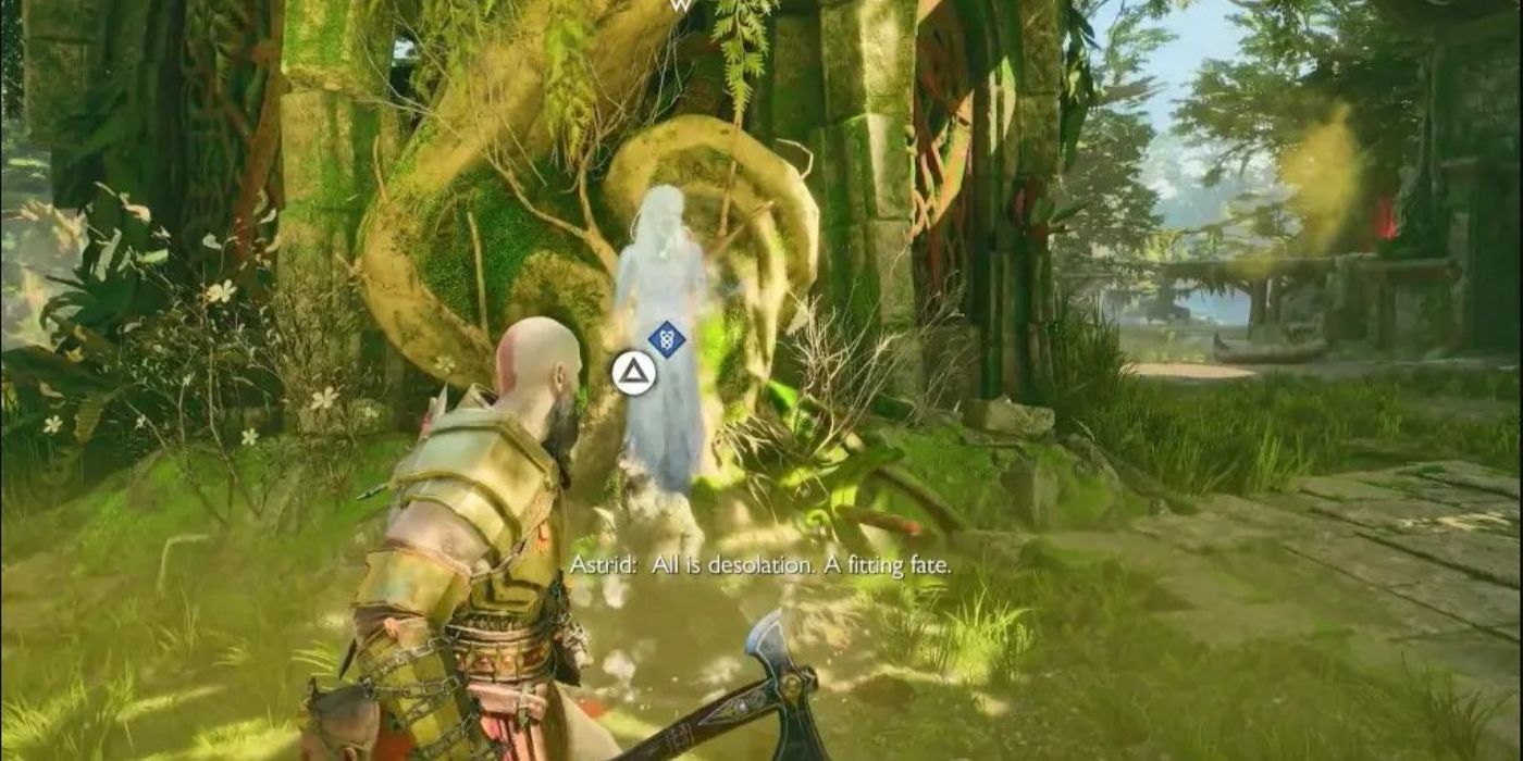 Kratos aceitando o jardim dos mortos em God of War ragnarok.