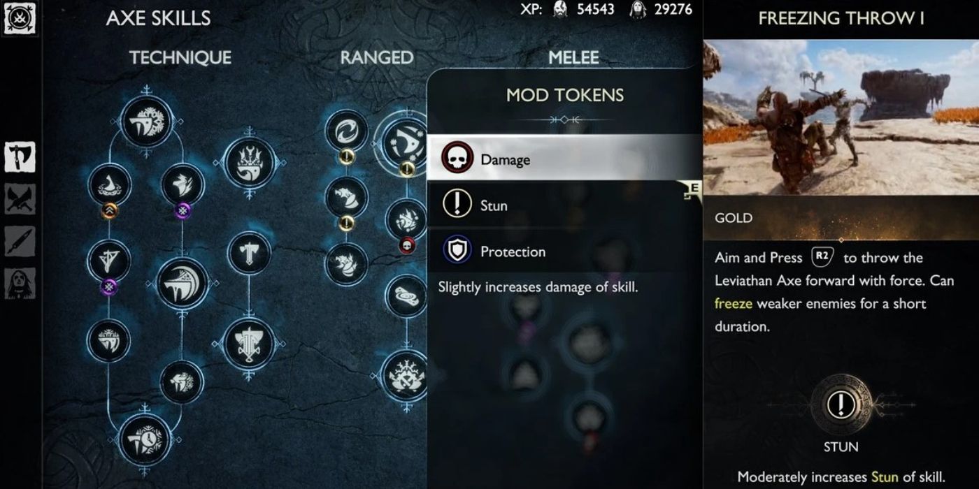 Choosing a mod token after completing a skill labor in god of war ragnarok.